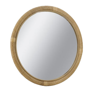 English Elm 31.9" Woven Rattan Style Round Wall Mirror Handcrafted Bohemian Coastal Decor W2078P513981