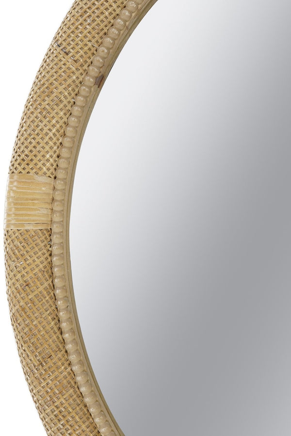 English Elm 31.9" Woven Rattan Style Round Wall Mirror Handcrafted Bohemian Coastal Decor W2078P513981