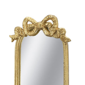 English Elm Set of 2 Gold Gilt Mirrored Candle Wall Sconces with French Ribbon Bow Crest W2078P513982