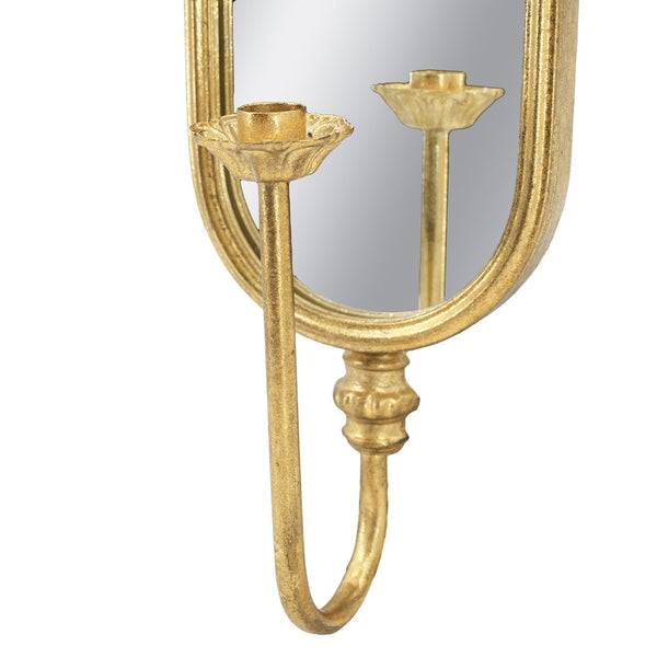 English Elm Set of 2 Gold Gilt Mirrored Candle Wall Sconces with French Ribbon Bow Crest W2078P513982
