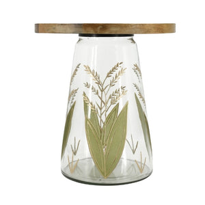 English Elm 16X17.5 Round Mango Wood Top Accent Table with Hand-Painted Botanical Glass Base W2078P526193