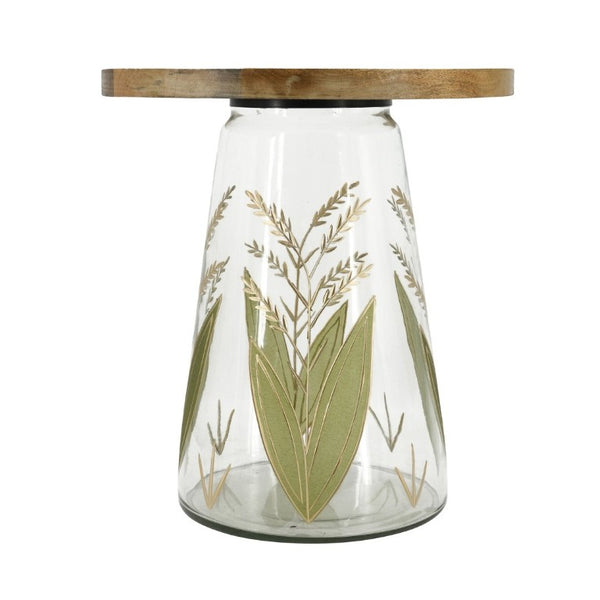English Elm 16X17.5 Round Mango Wood Top Accent Table with Hand-Painted Botanical Glass Base W2078P526193