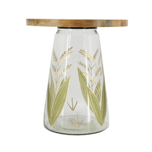 English Elm 16X17.5 Round Mango Wood Top Accent Table with Hand-Painted Botanical Glass Base W2078P526193