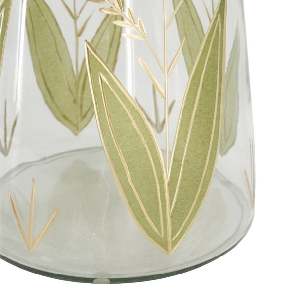 English Elm 16X17.5 Round Mango Wood Top Accent Table with Hand-Painted Botanical Glass Base W2078P526193