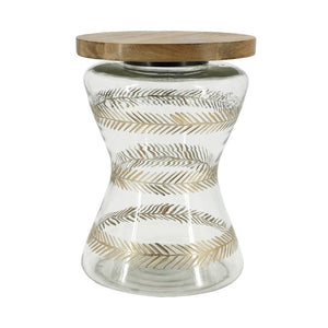 English Elm 11X15 Round Accent Table Mango Wood Top Hourglass Glass Base with Gold Fern Motifs W2078P526201