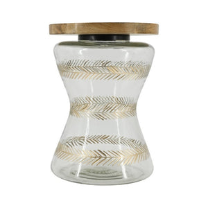 English Elm 11X15 Round Accent Table Mango Wood Top Hourglass Glass Base with Gold Fern Motifs W2078P526201