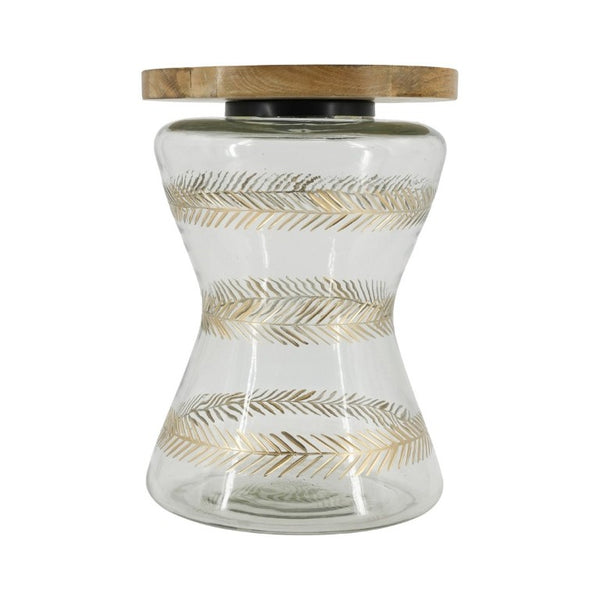 English Elm 11X15 Round Accent Table Mango Wood Top Hourglass Glass Base with Gold Fern Motifs W2078P526201