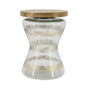 English Elm 11X15 Round Accent Table Mango Wood Top Hourglass Glass Base with Gold Fern Motifs W2078P526201