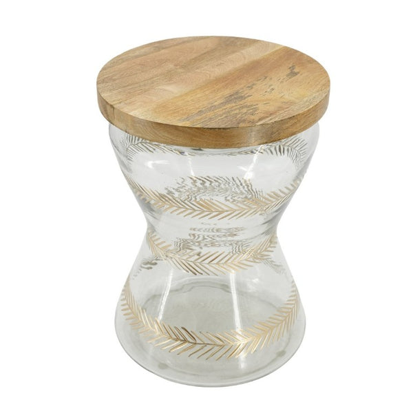 English Elm 11X15 Round Accent Table Mango Wood Top Hourglass Glass Base with Gold Fern Motifs W2078P526201