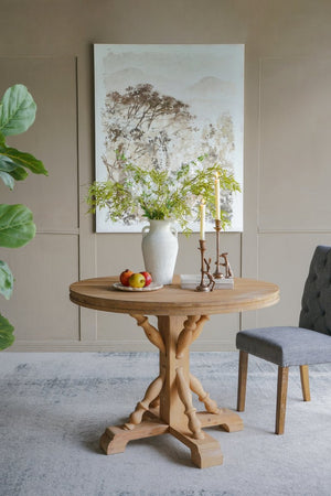 English Elm 42x32" Round Pedestal Dining Table Carved Baluster Base Natural Fir Pine Farmhouse W2078P526786