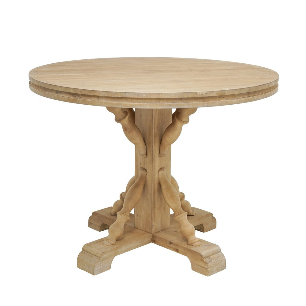 English Elm 42x32" Round Pedestal Dining Table Carved Baluster Base Natural Fir Pine Farmhouse W2078P526786
