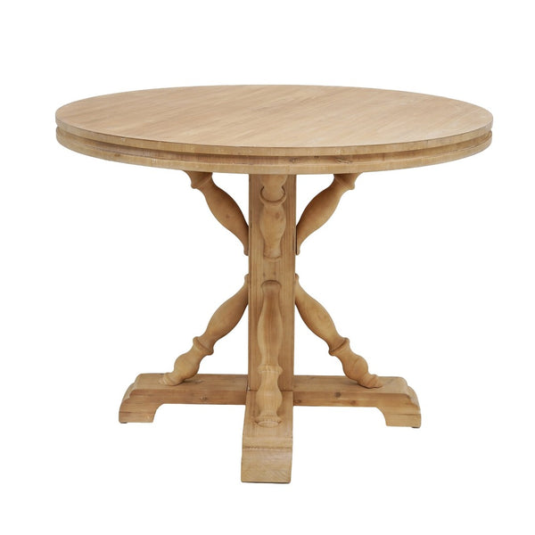 English Elm 42x32" Round Pedestal Dining Table Carved Baluster Base Natural Fir Pine Farmhouse W2078P526786