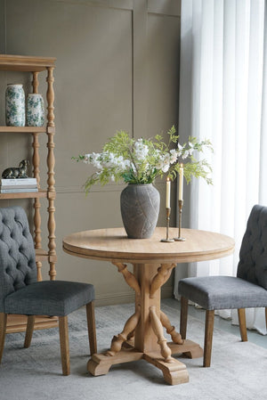 English Elm 42x32" Round Pedestal Dining Table Carved Baluster Base Natural Fir Pine Farmhouse W2078P526786