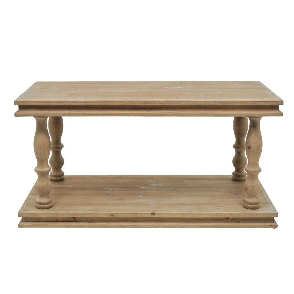 English Elm 36x18x18" Two-tier Pine Wood Coffee Table with Hand-carved Legs for Farmhouse Living Rooms W2078P526792