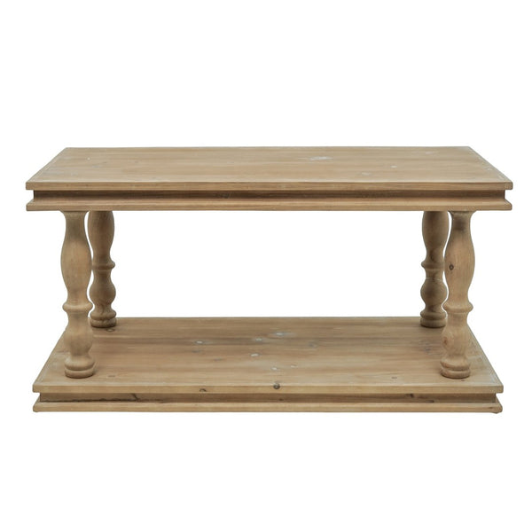 English Elm 36x18x18" Two-tier Pine Wood Coffee Table with Hand-carved Legs for Farmhouse Living Rooms W2078P526792