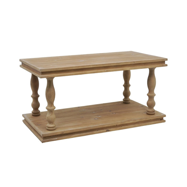 English Elm 36x18x18" Two-tier Pine Wood Coffee Table with Hand-carved Legs for Farmhouse Living Rooms W2078P526792