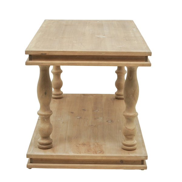 English Elm 36x18x18" Two-tier Pine Wood Coffee Table with Hand-carved Legs for Farmhouse Living Rooms W2078P526792