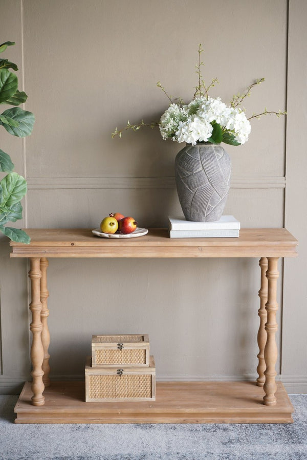 English Elm 48x15x32" Two-tier Pine Console Table with Spindle Legs for Farmhouse Entryways W2078P526850
