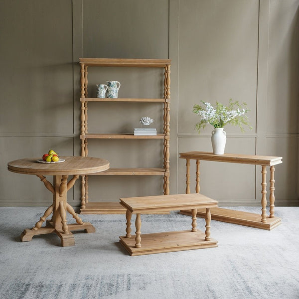 English Elm 46.9x17x80.5" Five Tier Pine Bookshelf Carved Spindle Posts Farmhouse French Country W2078P526863