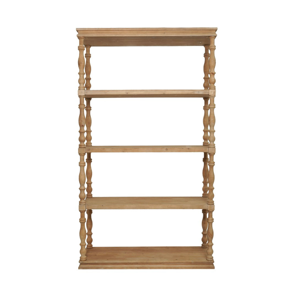 English Elm 46.9x17x80.5" Five Tier Pine Bookshelf Carved Spindle Posts Farmhouse French Country W2078P526863