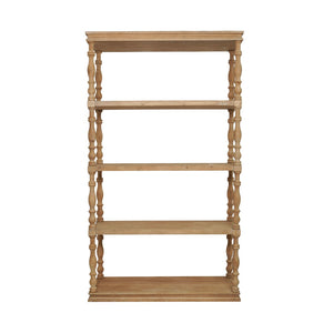 English Elm 46.9x17x80.5" Five Tier Pine Bookshelf Carved Spindle Posts Farmhouse French Country W2078P526863