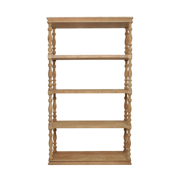 English Elm 46.9x17x80.5" Five Tier Pine Bookshelf Carved Spindle Posts Farmhouse French Country W2078P526863