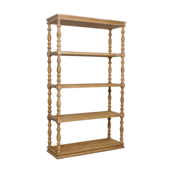 English Elm 46.9x17x80.5" Five Tier Pine Bookshelf Carved Spindle Posts Farmhouse French Country W2078P526863