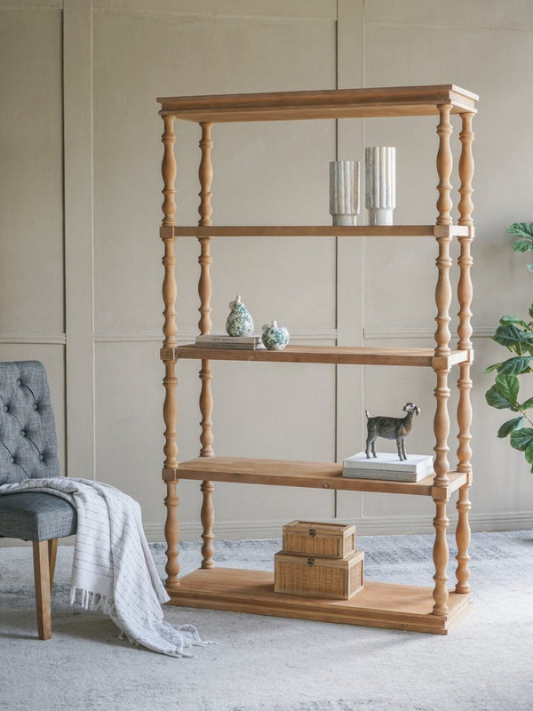 English Elm 46.9x17x80.5" Five Tier Pine Bookshelf Carved Spindle Posts Farmhouse French Country W2078P526863