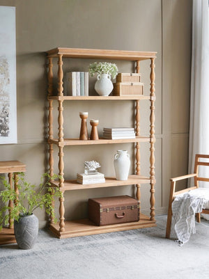 English Elm 46.9x17x80.5" Five Tier Pine Bookshelf Carved Spindle Posts Farmhouse French Country W2078P526863