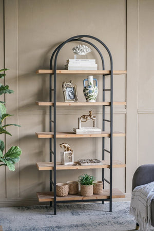 English Elm 35.6x13.6x70.9" Arched 5-tier Iron and Mdf Bookshelf Tall Open Display Unit W2078P526870