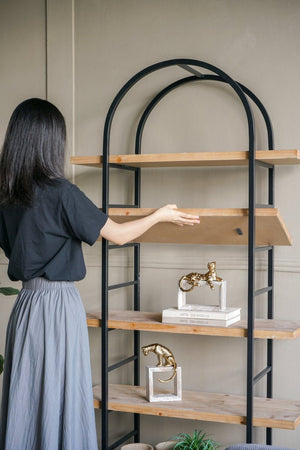 English Elm 35.6x13.6x70.9" Arched 5-tier Iron and Mdf Bookshelf Tall Open Display Unit W2078P526870