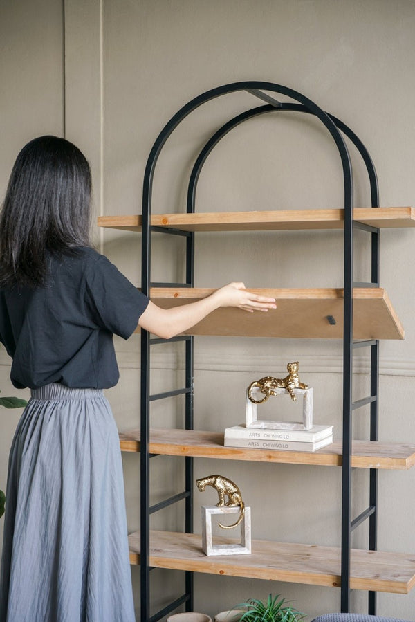 English Elm 35.6x13.6x70.9" Arched 5-tier Iron and Mdf Bookshelf Tall Open Display Unit W2078P526870