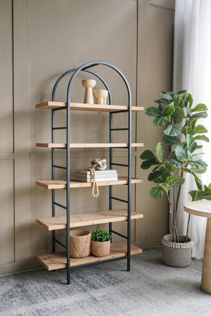 English Elm 35.6x13.6x70.9" Arched 5-tier Iron and Mdf Bookshelf Tall Open Display Unit W2078P526870