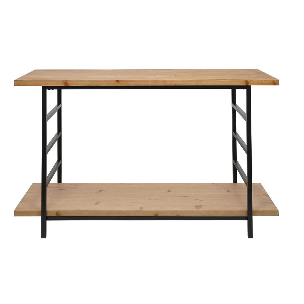 English Elm 48x16x32" Two Tier Iron and Wood Console Table Matte Black Frame Entryway Storage W2078P526871