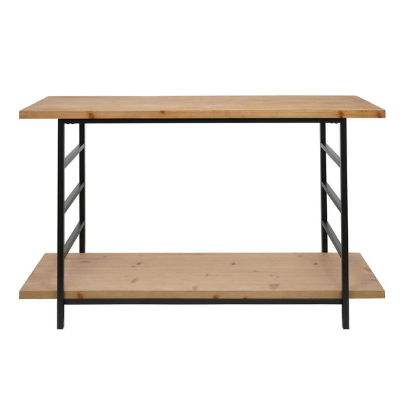 English Elm 48x16x32" Two Tier Iron and Wood Console Table Matte Black Frame Entryway Storage W2078P526871