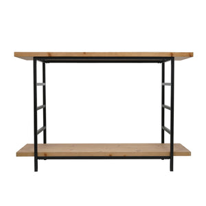English Elm 48x16x32" Two Tier Iron and Wood Console Table Matte Black Frame Entryway Storage W2078P526871