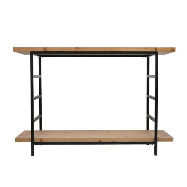English Elm 48x16x32" Two Tier Iron and Wood Console Table Matte Black Frame Entryway Storage W2078P526871