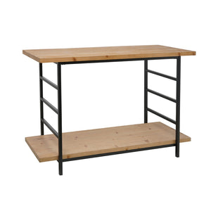 English Elm 48x16x32" Two Tier Iron and Wood Console Table Matte Black Frame Entryway Storage W2078P526871