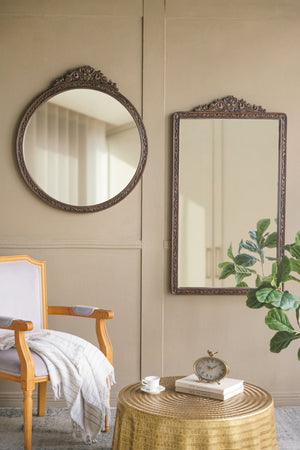 English Elm 27.4X47.8 Baroque Antique Wall Mirror Hand-Carved Floral Pediment for Mantel or Entryway W2078P531143