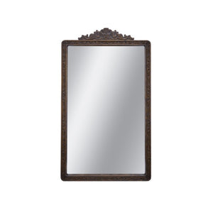 English Elm 27.4X47.8 Baroque Antique Wall Mirror Hand-Carved Floral Pediment for Mantel or Entryway W2078P531143