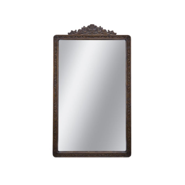 English Elm 27.4X47.8 Baroque Antique Wall Mirror Hand-Carved Floral Pediment for Mantel or Entryway W2078P531143