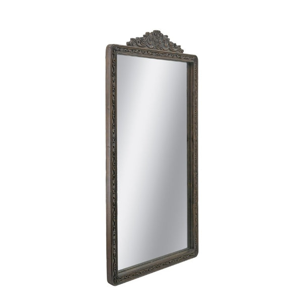 English Elm 27.4X47.8 Baroque Antique Wall Mirror Hand-Carved Floral Pediment for Mantel or Entryway W2078P531143