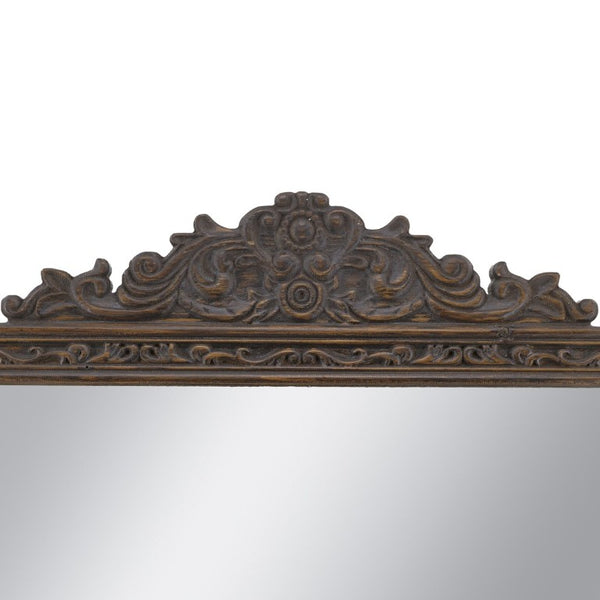 English Elm 27.4X47.8 Baroque Antique Wall Mirror Hand-Carved Floral Pediment for Mantel or Entryway W2078P531143