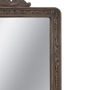 English Elm 27.4X47.8 Baroque Antique Wall Mirror Hand-Carved Floral Pediment for Mantel or Entryway W2078P531143