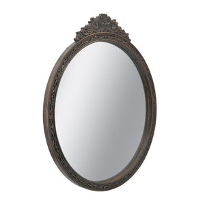 English Elm 31.5 Inch Baroque Round Wall Mirror Hand Carved Floral Pediment for Entryway Vanity W2078P531144