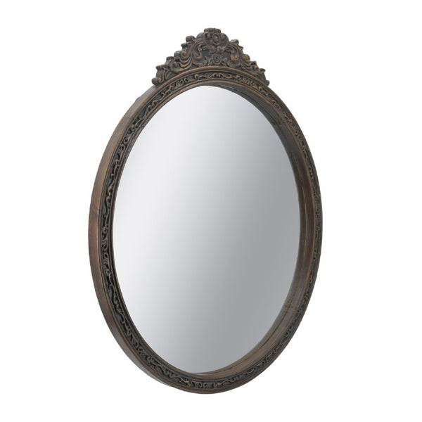 English Elm 31.5 Inch Baroque Round Wall Mirror Hand Carved Floral Pediment for Entryway Vanity W2078P531144