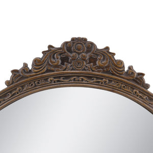 English Elm 31.5 Inch Baroque Round Wall Mirror Hand Carved Floral Pediment for Entryway Vanity W2078P531144