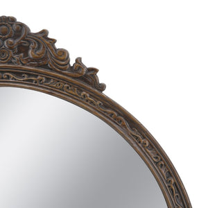 English Elm 31.5 Inch Baroque Round Wall Mirror Hand Carved Floral Pediment for Entryway Vanity W2078P531144