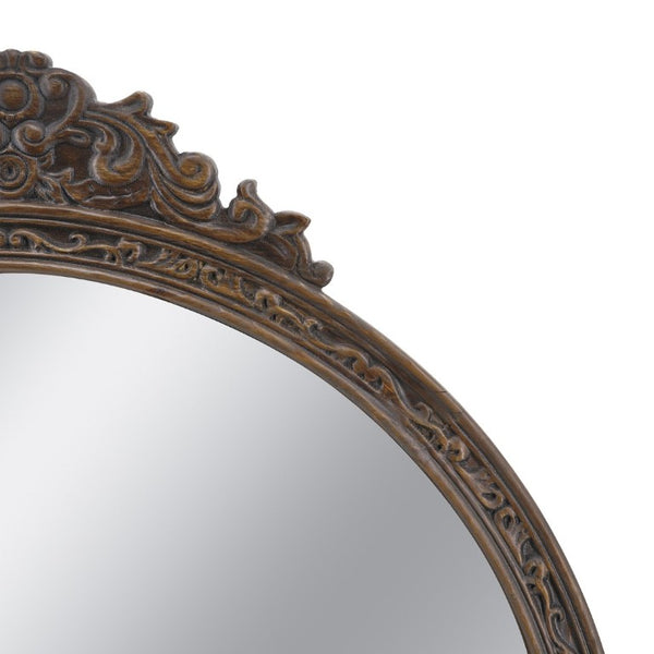 English Elm 31.5 Inch Baroque Round Wall Mirror Hand Carved Floral Pediment for Entryway Vanity W2078P531144