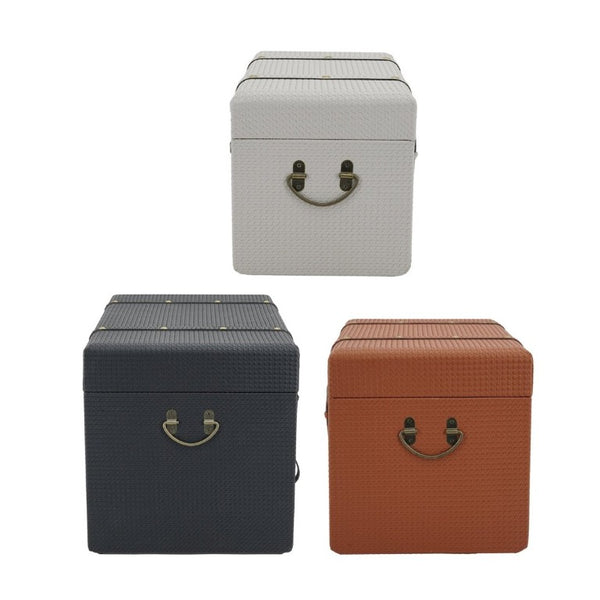 English Elm Set of 3 Nesting Vintage Trunks in Woven PU Leather with Iron Hardware for Home Storage W2078P531258